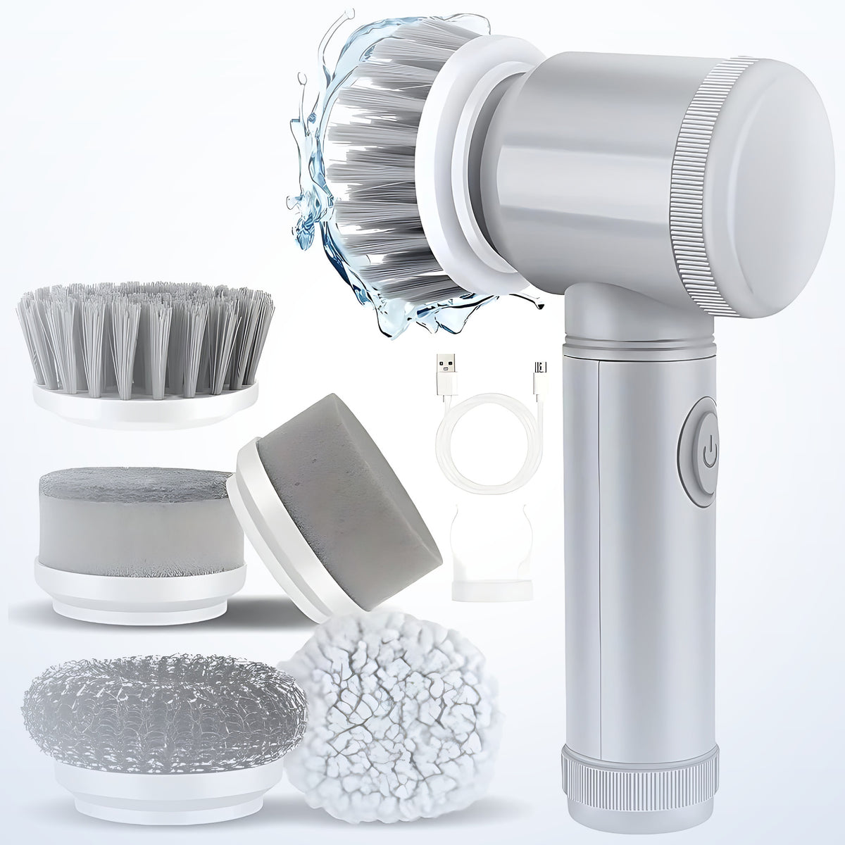 SWIRLO Orbit in Grey with its brush heads and USB charging cable