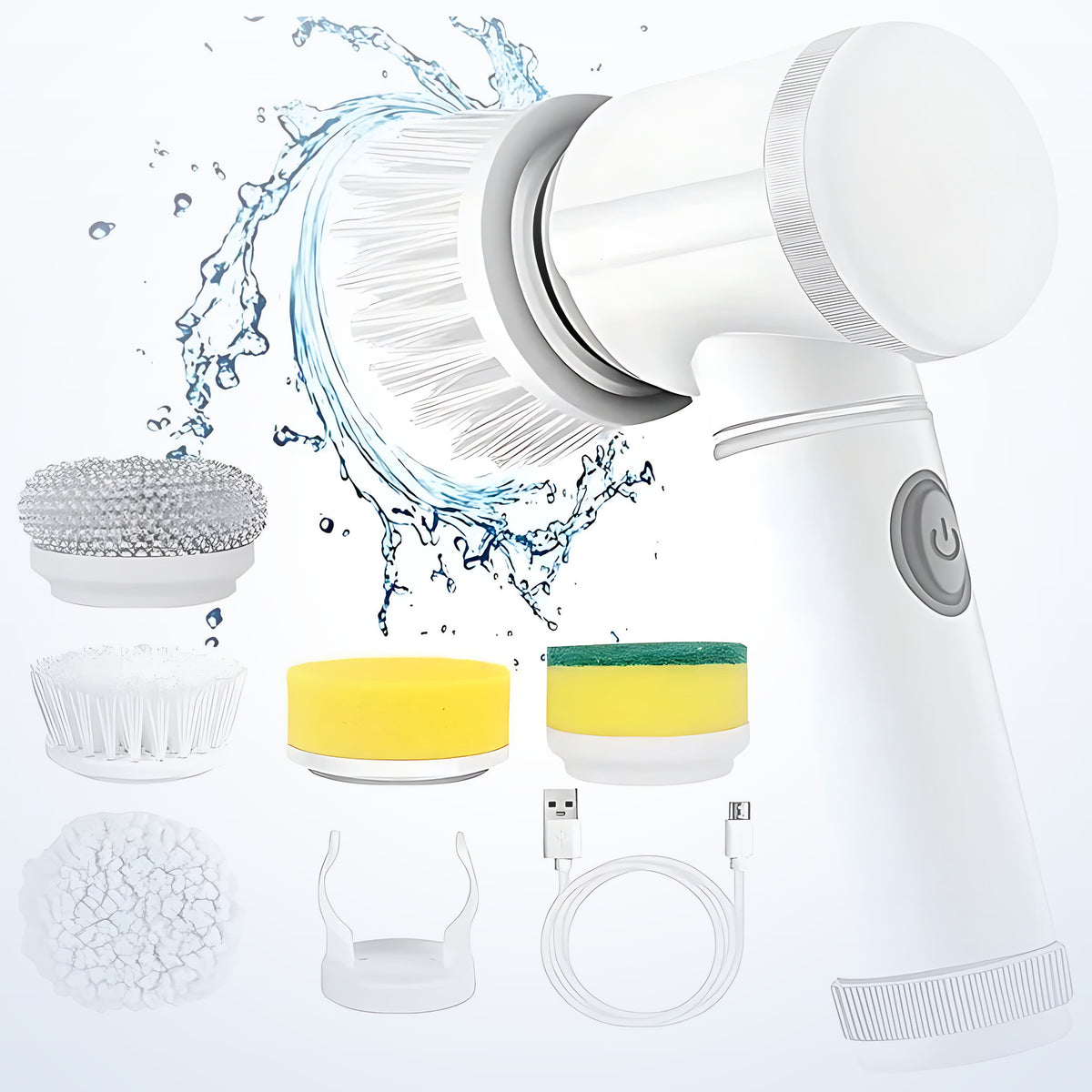 What's in the box: SWIRLO Orbit in White, brush heads, sponge pads, holder and USB charging cable